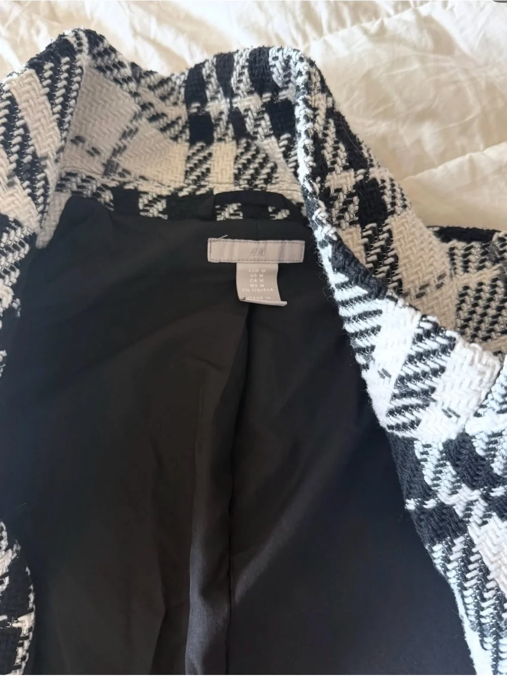 H&M Black and White Plaid Blazer Jacket